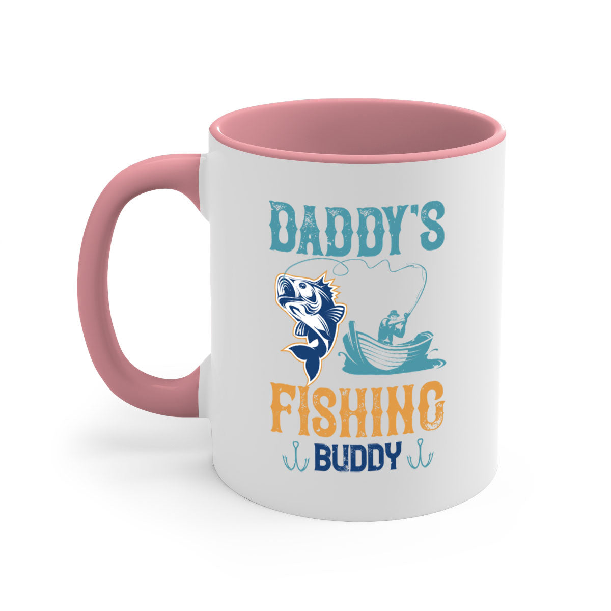A stylish daddy’s fishing buddy 166# mug featuring a glossy finish, colored handle, and interior, available in five vibrant colors.