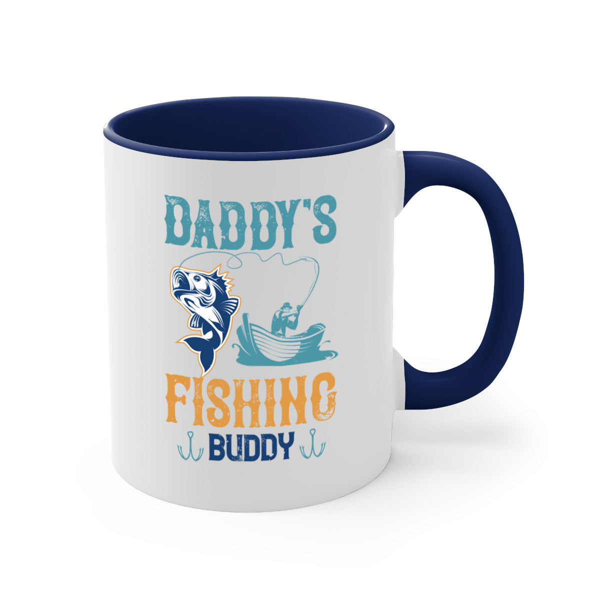 A stylish daddy’s fishing buddy 166# mug featuring a glossy finish, colored handle, and interior, available in five vibrant colors.