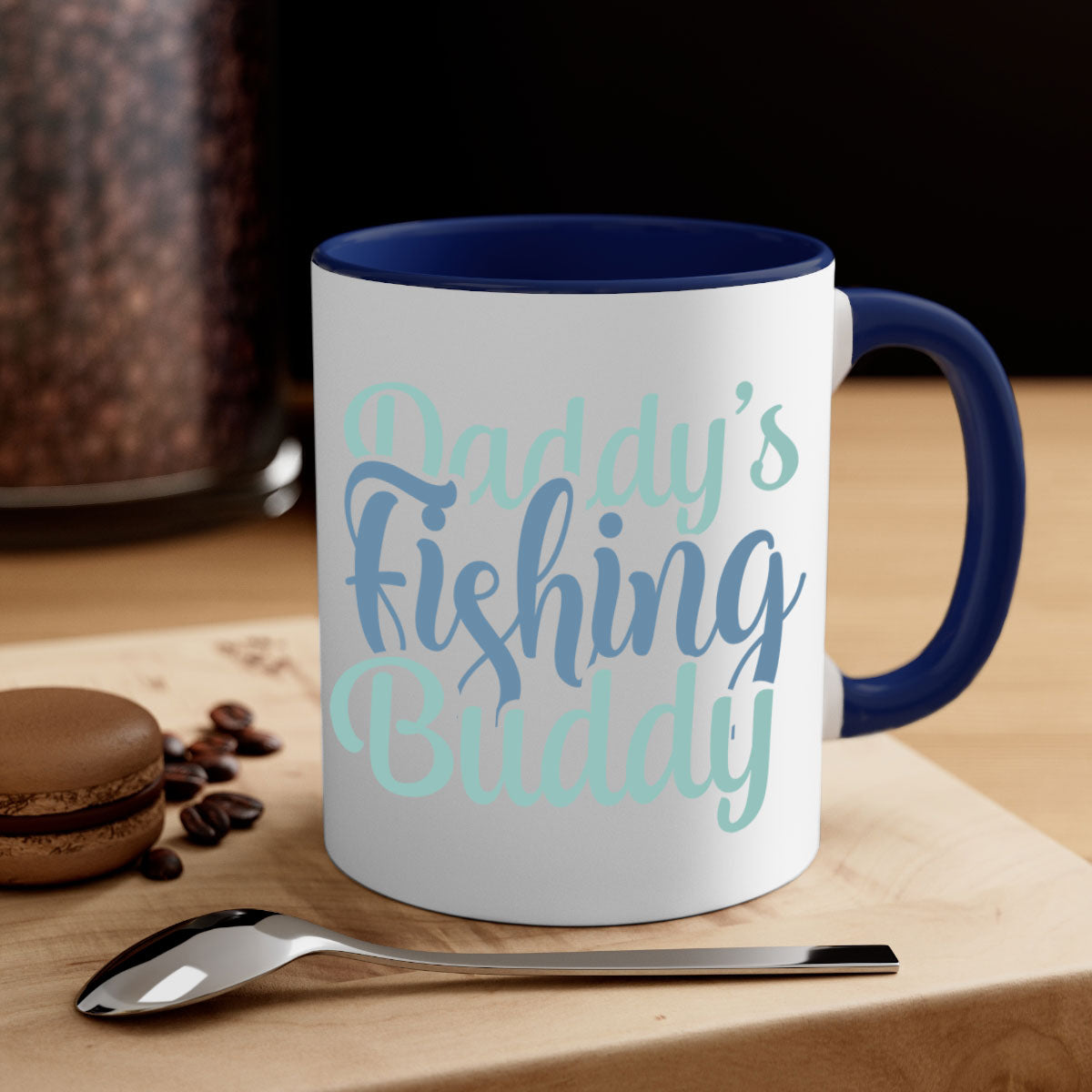 Daddys Fishing Buddy 20# Mug featuring a glossy finish, colored handle, and interior, available in multiple colors and sizes.