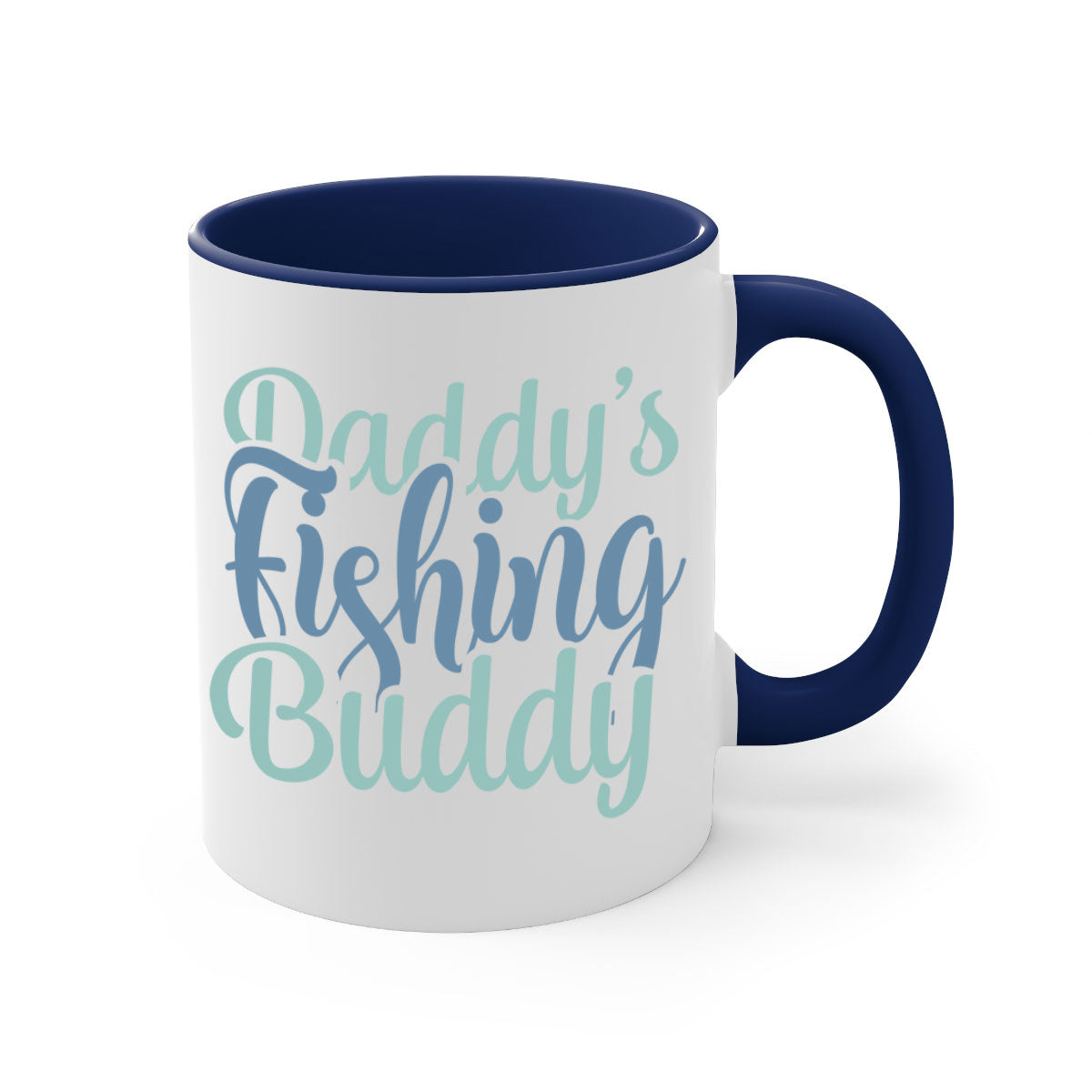 Daddys Fishing Buddy 20# Mug featuring a glossy finish, colored handle, and interior, available in multiple colors and sizes.