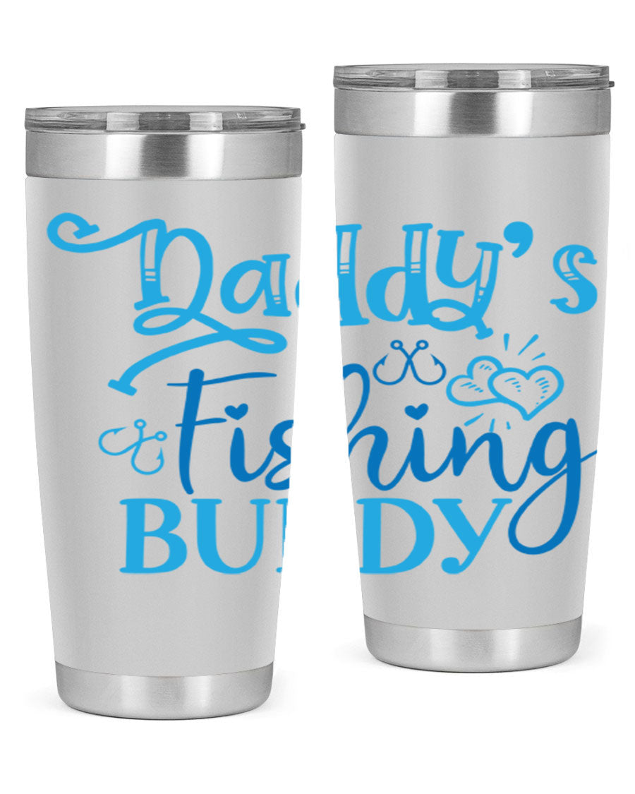 Dadys Fishing Buddy 223# 20oz Tumbler in stainless steel with a drink-thru lid, designed for hot and cold beverages.