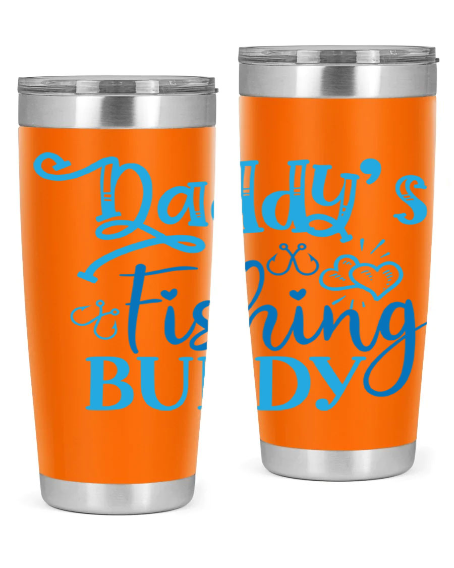 Dadys Fishing Buddy 223# 20oz Tumbler in stainless steel with a drink-thru lid, designed for hot and cold beverages.
