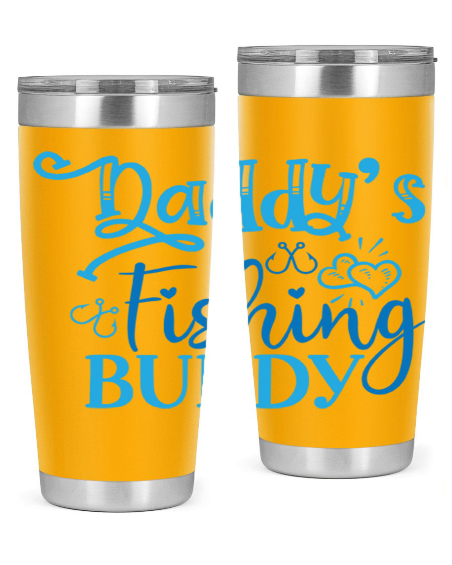 Dadys Fishing Buddy 223# 20oz Tumbler in stainless steel with a drink-thru lid, designed for hot and cold beverages.