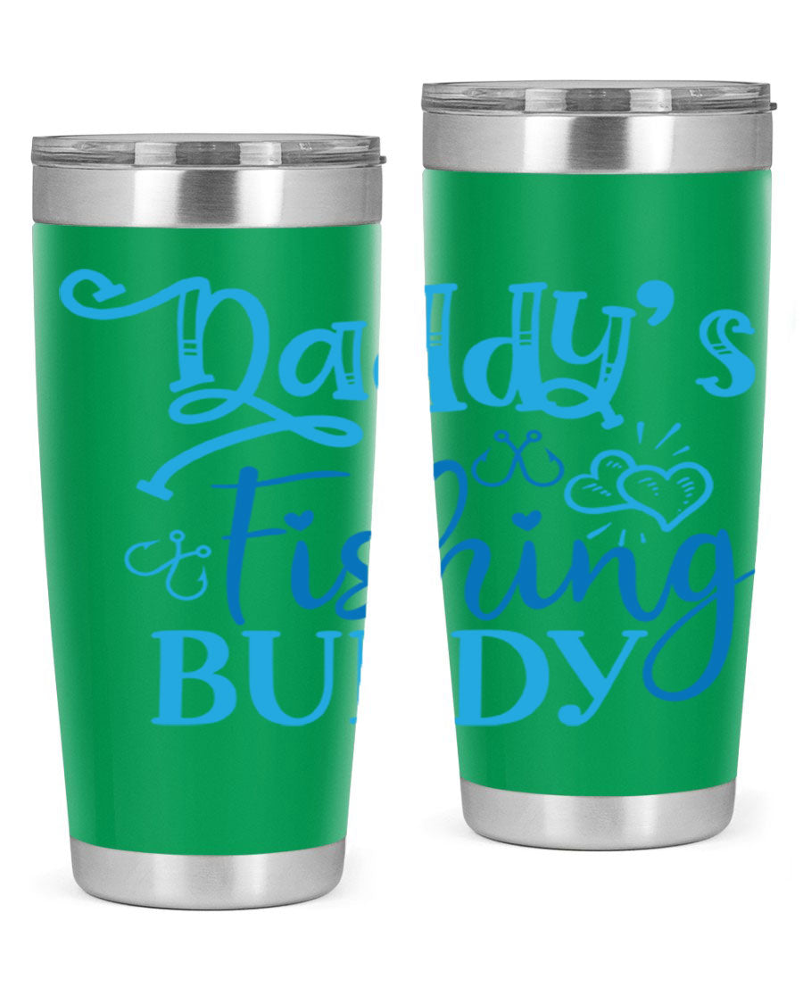Dadys Fishing Buddy 223# 20oz Tumbler in stainless steel with a drink-thru lid, designed for hot and cold beverages.