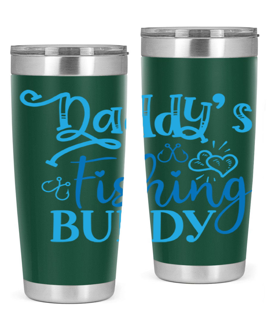 Dadys Fishing Buddy 223# 20oz Tumbler in stainless steel with a drink-thru lid, designed for hot and cold beverages.
