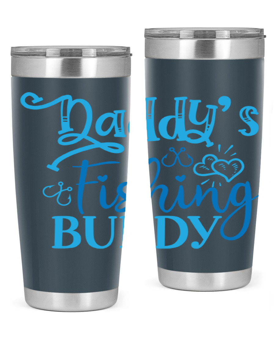 Dadys Fishing Buddy 223# 20oz Tumbler in stainless steel with a drink-thru lid, designed for hot and cold beverages.