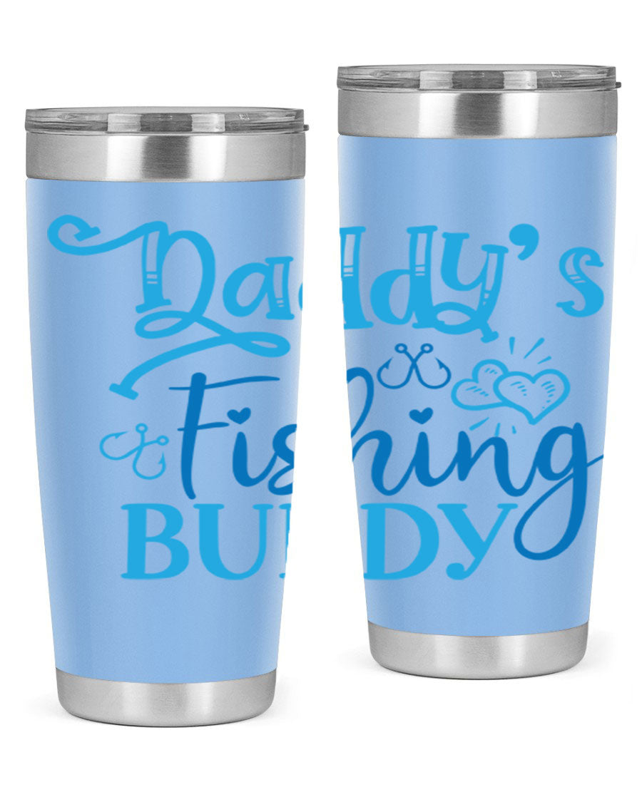 Dadys Fishing Buddy 223# 20oz Tumbler in stainless steel with a drink-thru lid, designed for hot and cold beverages.