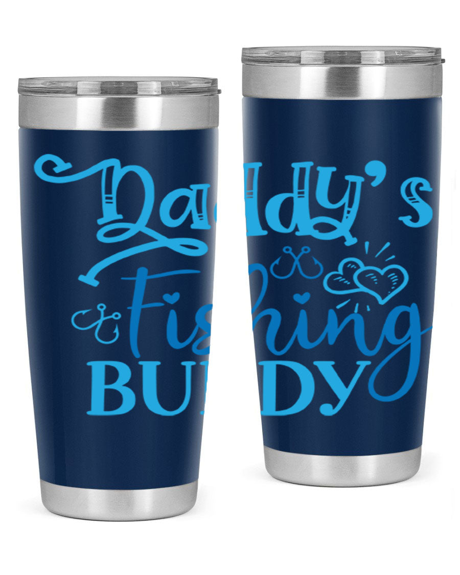 Dadys Fishing Buddy 223# 20oz Tumbler in stainless steel with a drink-thru lid, designed for hot and cold beverages.
