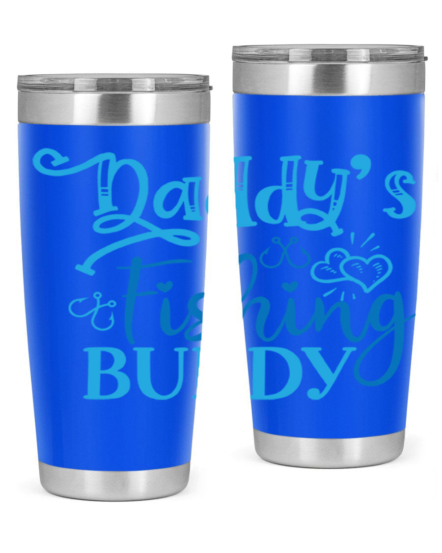 Dadys Fishing Buddy 223# 20oz Tumbler in stainless steel with a drink-thru lid, designed for hot and cold beverages.