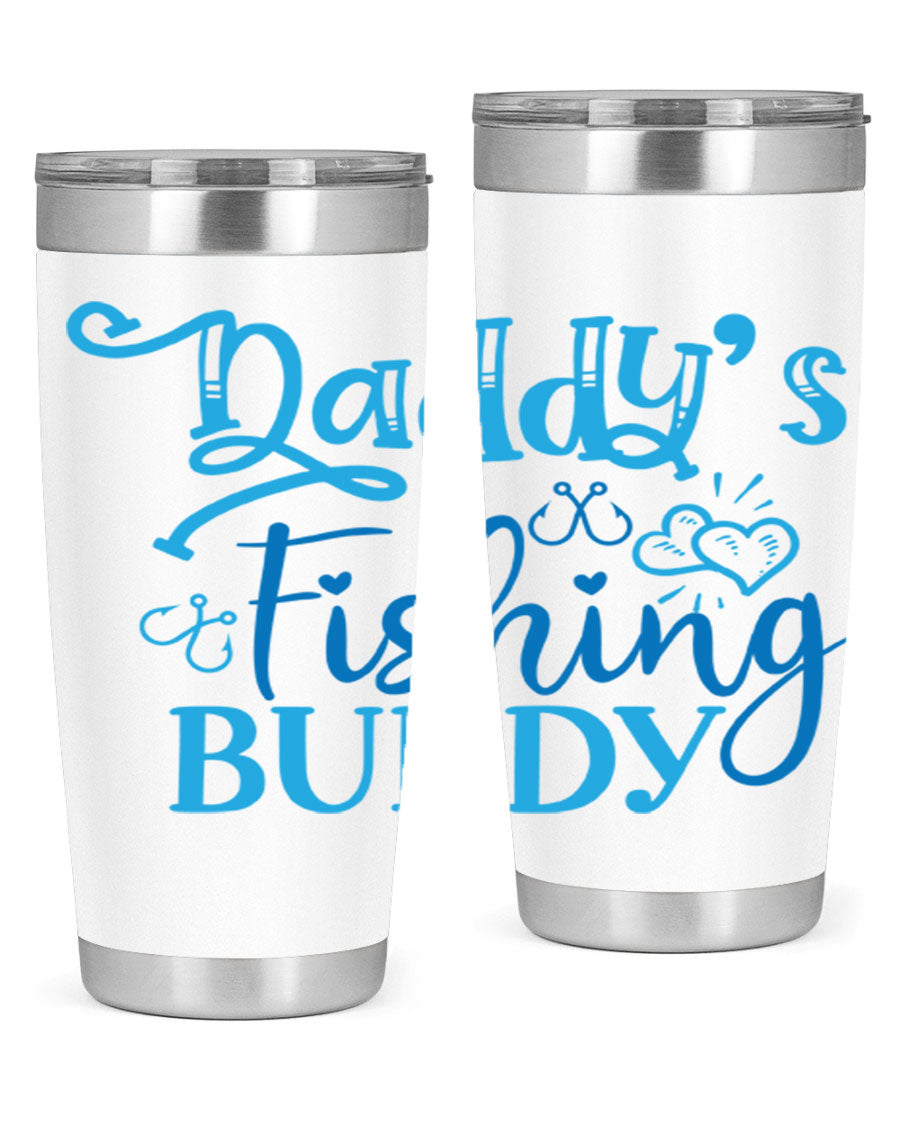 Dadys Fishing Buddy 223# 20oz Tumbler in stainless steel with a drink-thru lid, designed for hot and cold beverages.