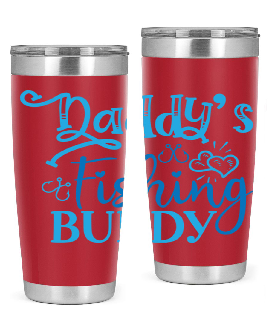 Dadys Fishing Buddy 223# 20oz Tumbler in stainless steel with a drink-thru lid, designed for hot and cold beverages.