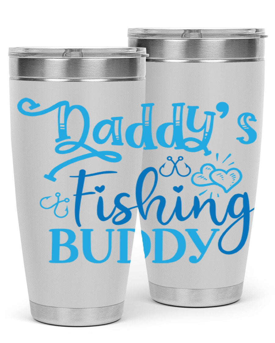 Dadys Fishing Buddy 223# 20oz Tumbler in stainless steel with a drink-thru lid, designed for hot and cold beverages.