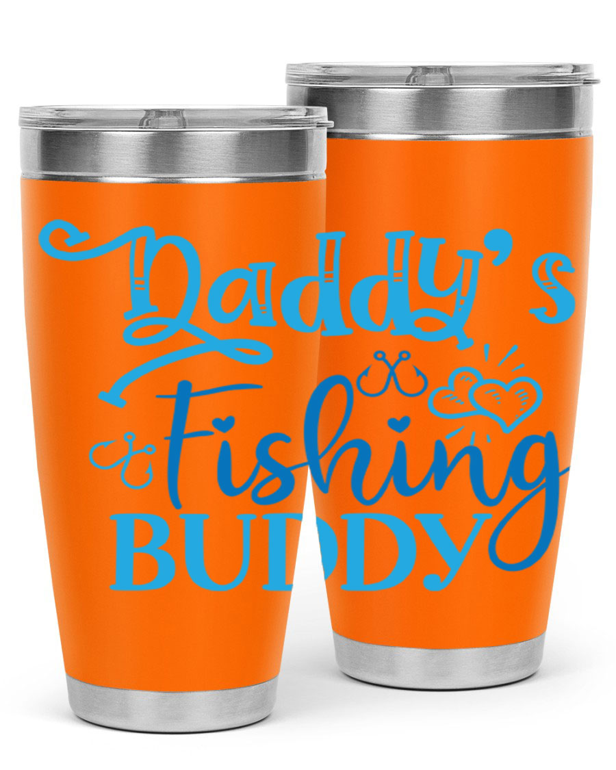 Dadys Fishing Buddy 223# 20oz Tumbler in stainless steel with a drink-thru lid, designed for hot and cold beverages.