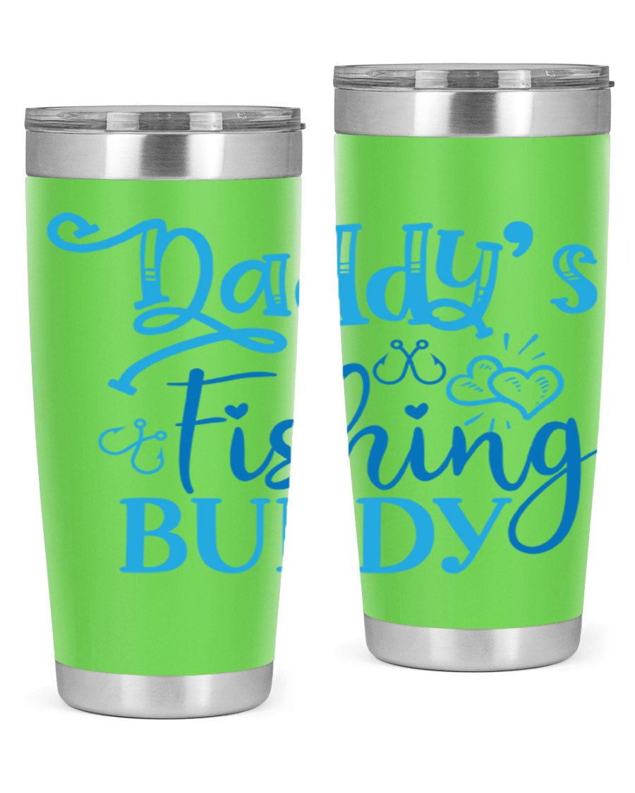 Dadys Fishing Buddy 223# 20oz Tumbler in stainless steel with a drink-thru lid, designed for hot and cold beverages.