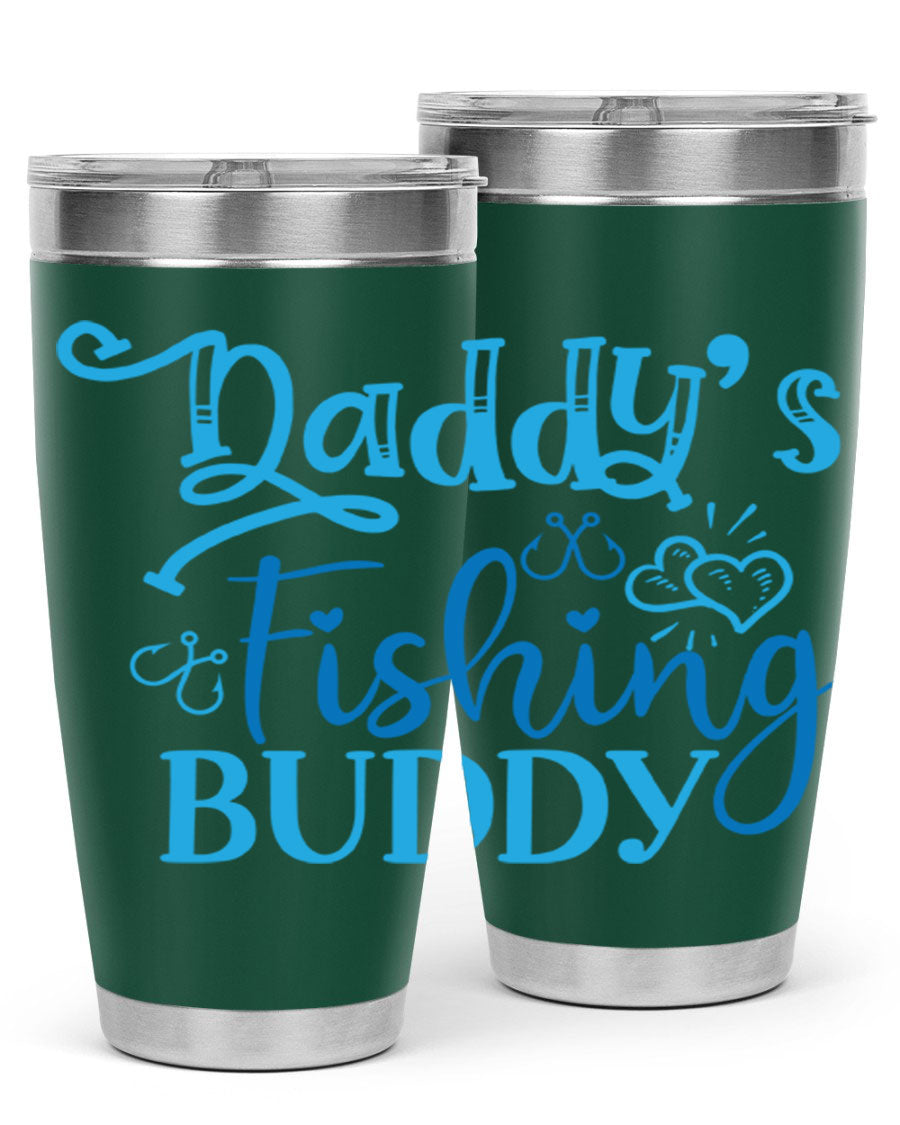 Dadys Fishing Buddy 223# 20oz Tumbler in stainless steel with a drink-thru lid, designed for hot and cold beverages.