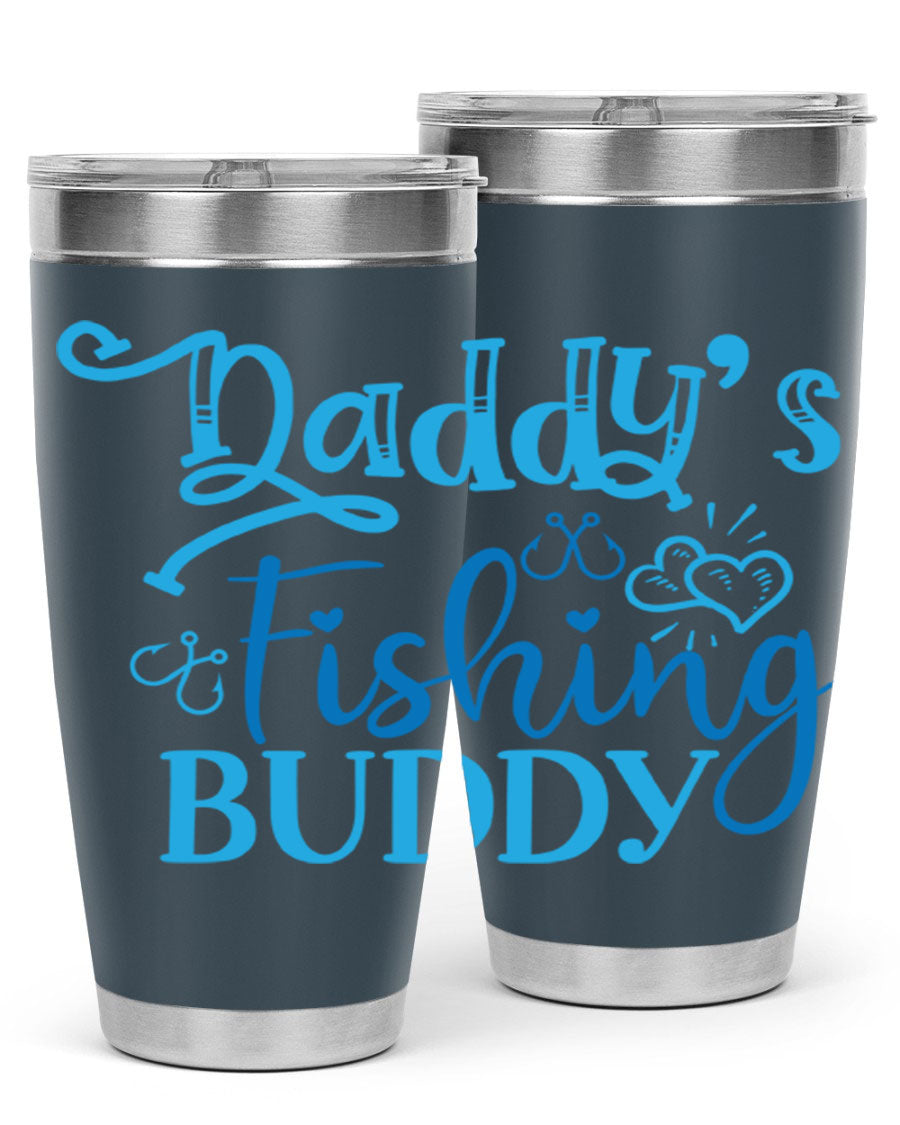 Dadys Fishing Buddy 223# 20oz Tumbler in stainless steel with a drink-thru lid, designed for hot and cold beverages.
