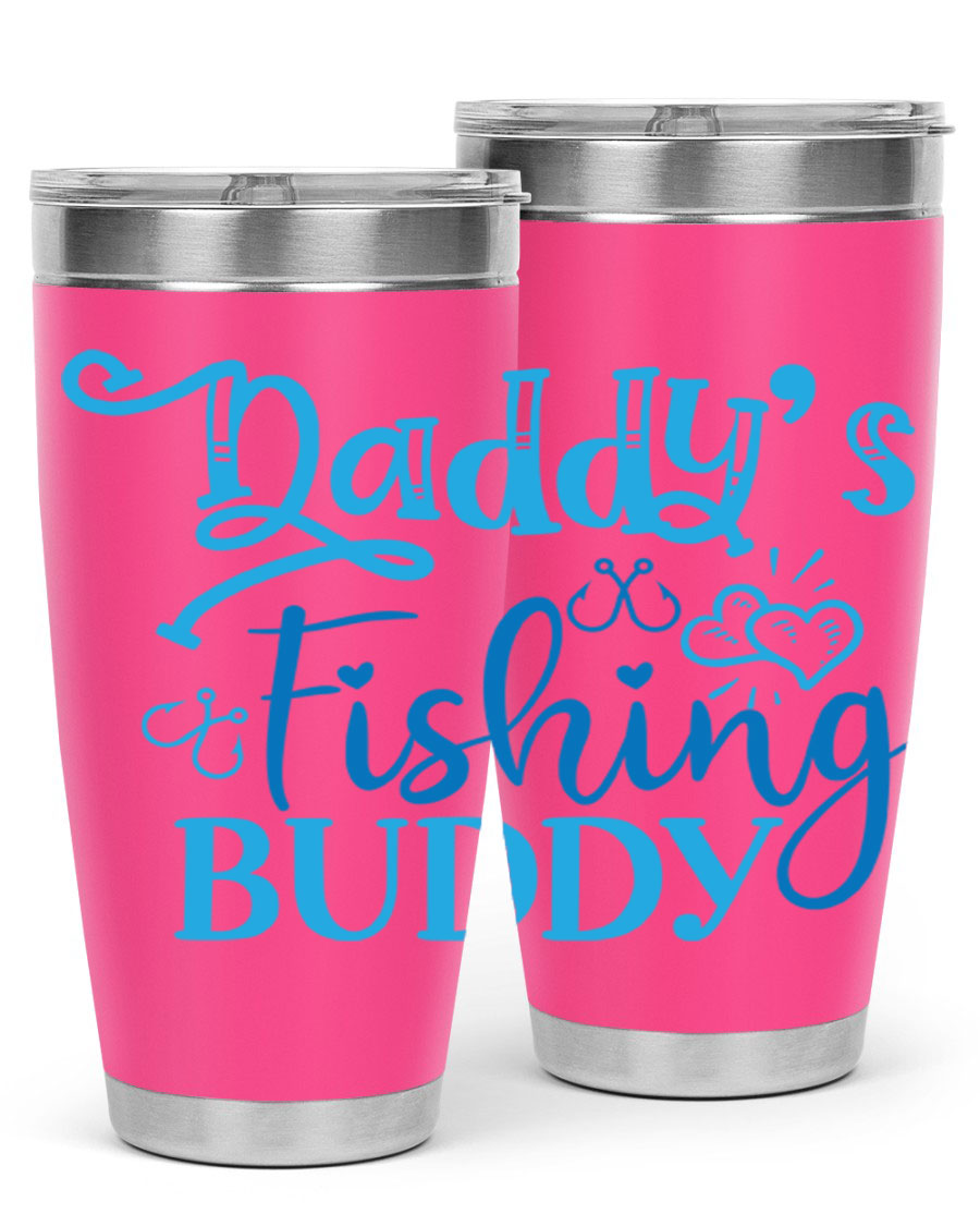 Dadys Fishing Buddy 223# 20oz Tumbler in stainless steel with a drink-thru lid, designed for hot and cold beverages.