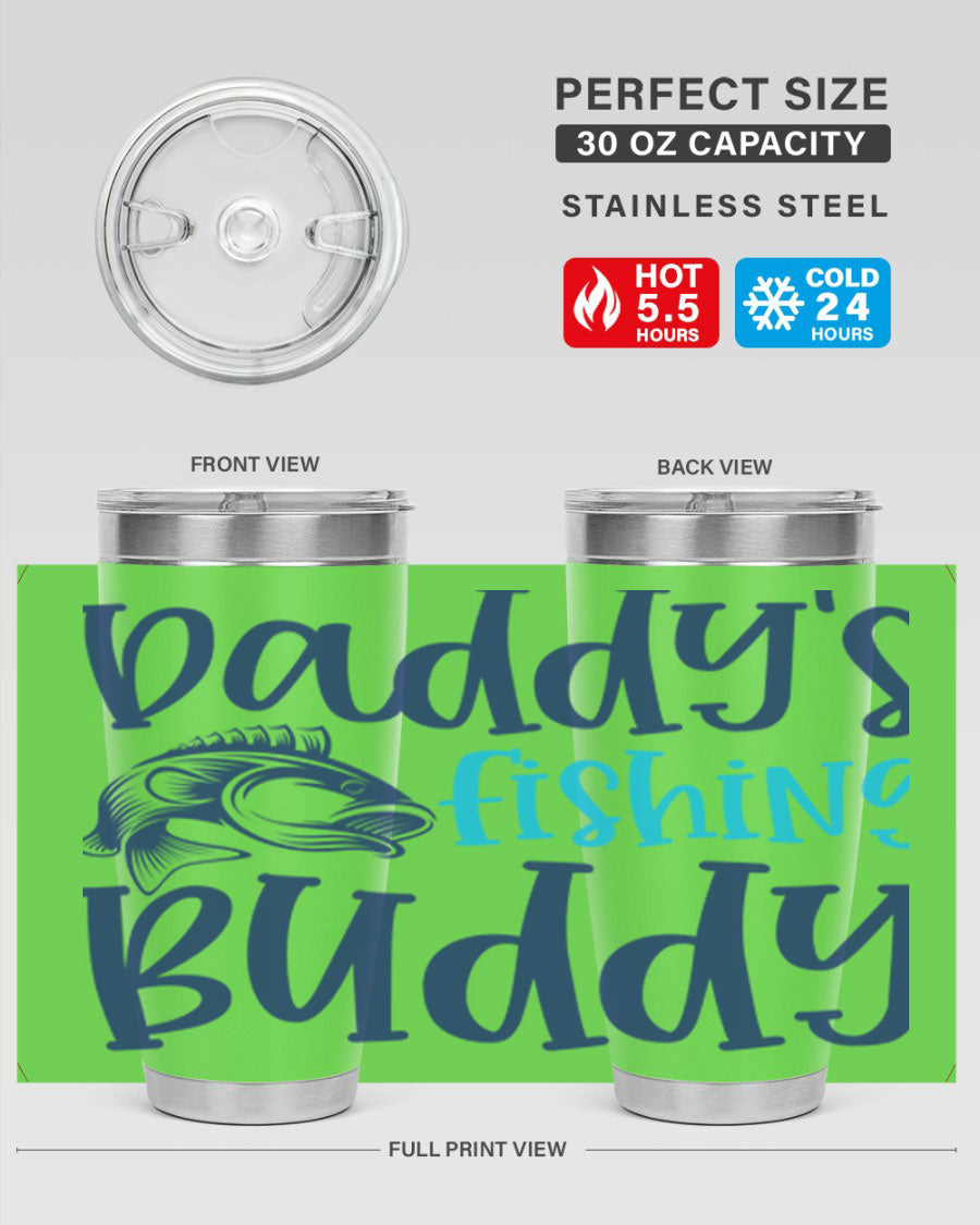Daddy's Fishing Buddy 224# Tumbler in stainless steel with a drink-thru lid, designed for fishing enthusiasts.
