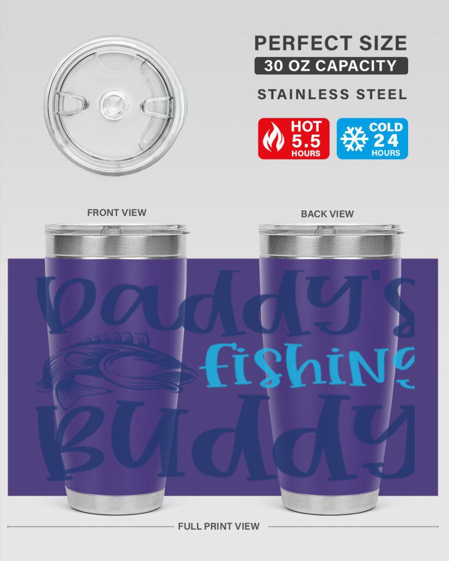Daddy's Fishing Buddy 224# Tumbler in stainless steel with a drink-thru lid, designed for fishing enthusiasts.