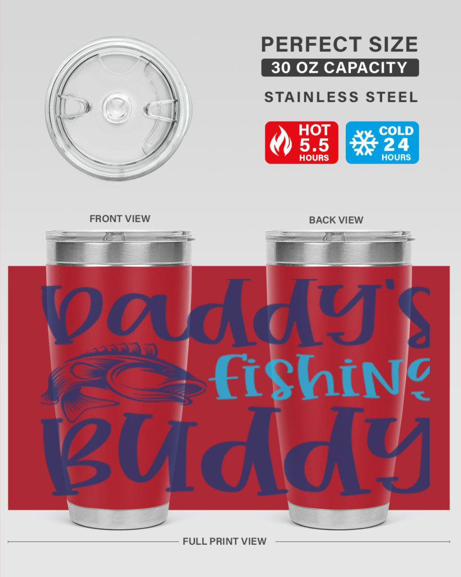 Daddy's Fishing Buddy 224# Tumbler in stainless steel with a drink-thru lid, designed for fishing enthusiasts.