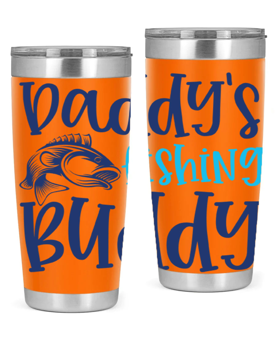 Daddy's Fishing Buddy 224# Tumbler in stainless steel with a drink-thru lid, designed for fishing enthusiasts.