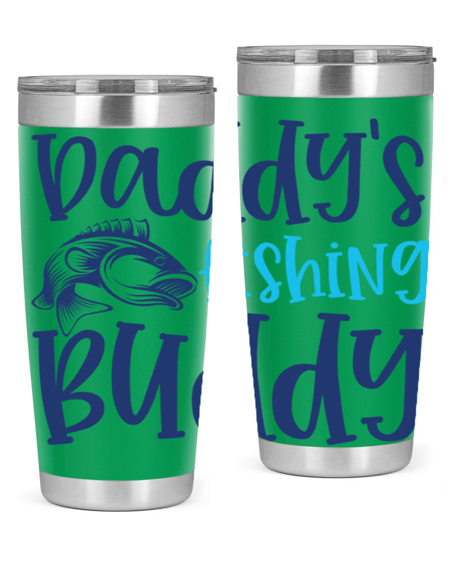 Daddy's Fishing Buddy 224# Tumbler in stainless steel with a drink-thru lid, designed for fishing enthusiasts.