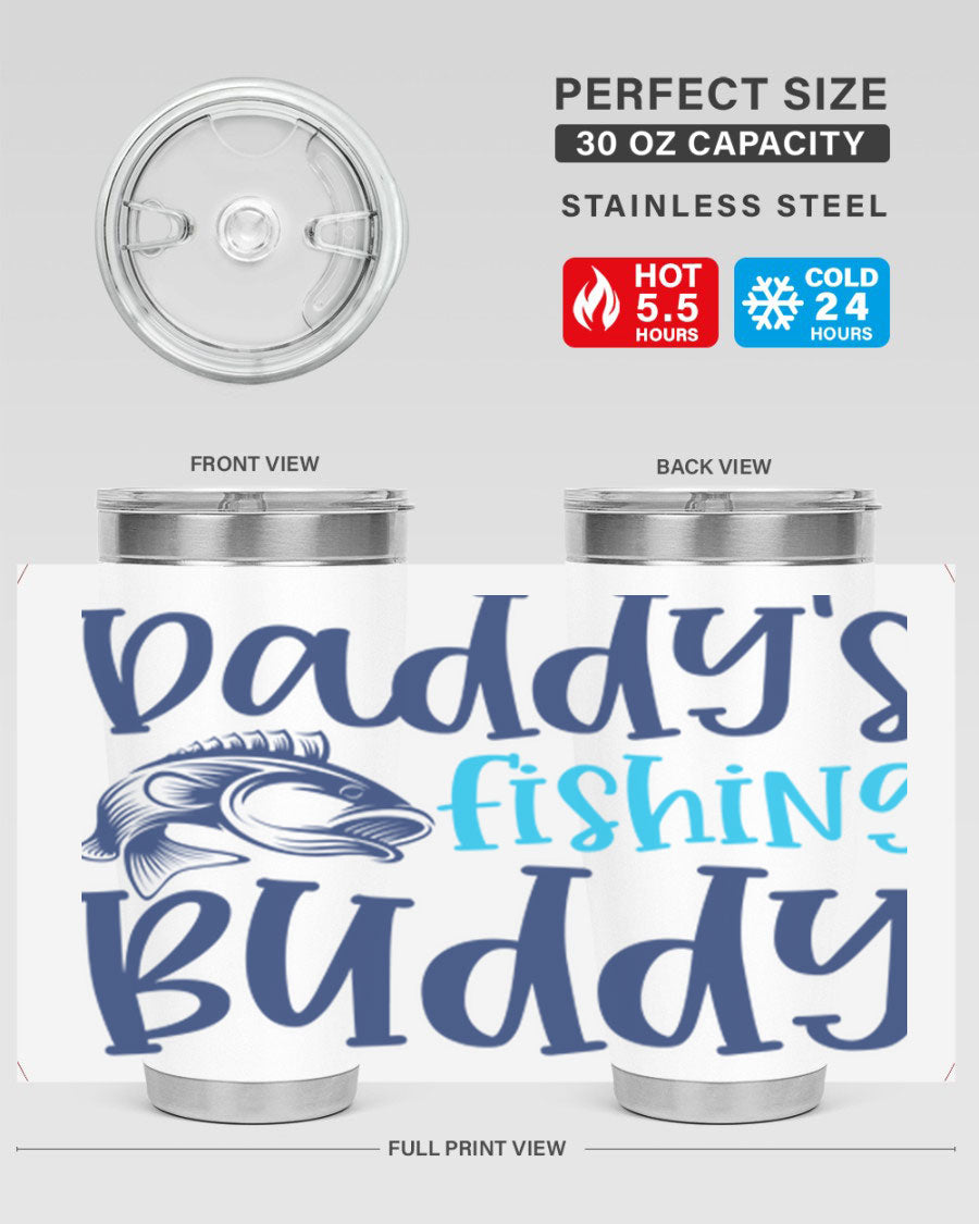 Daddy's Fishing Buddy 224# Tumbler in stainless steel with a drink-thru lid, designed for fishing enthusiasts.