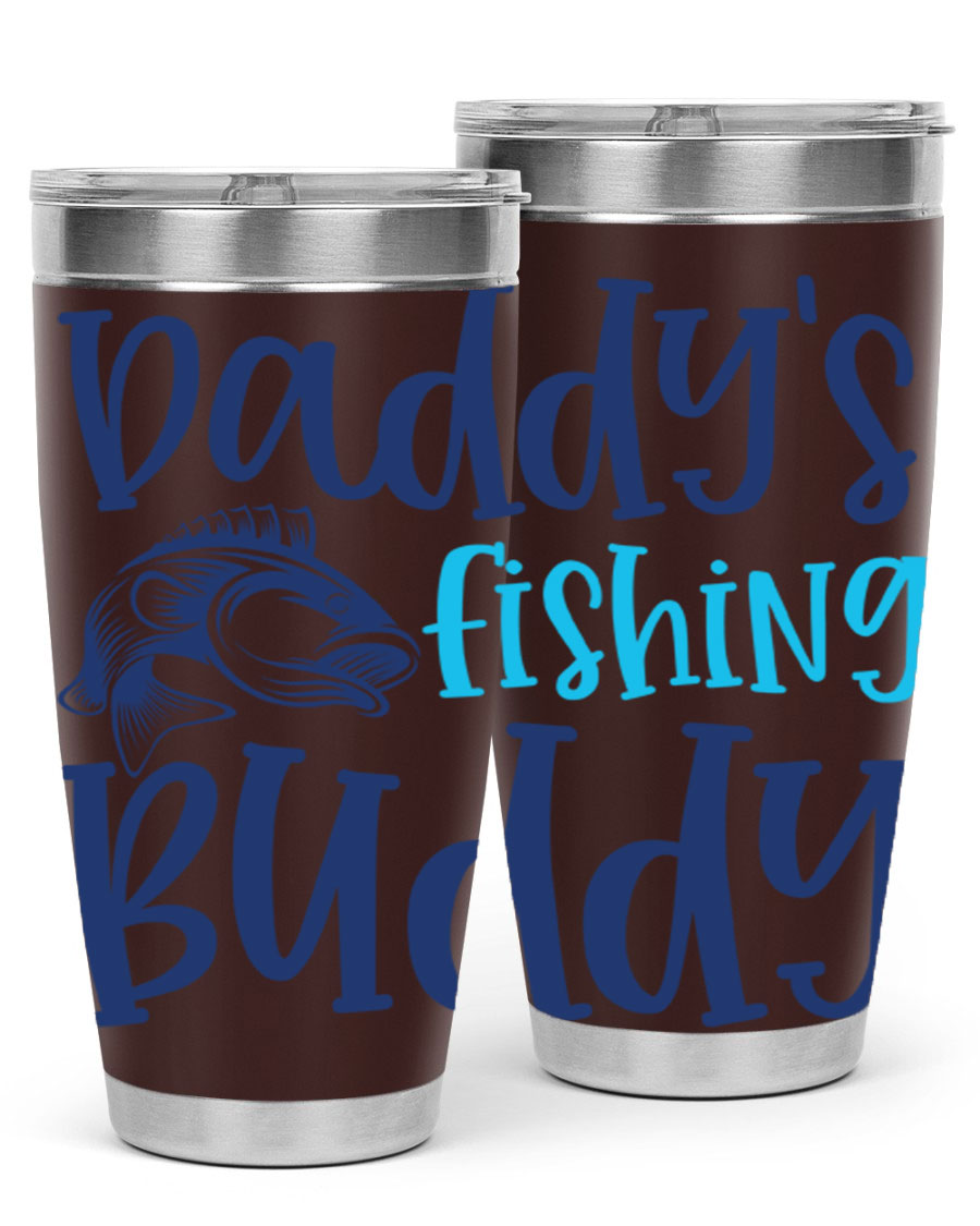 Daddy's Fishing Buddy 224# Tumbler in stainless steel with a drink-thru lid, designed for fishing enthusiasts.