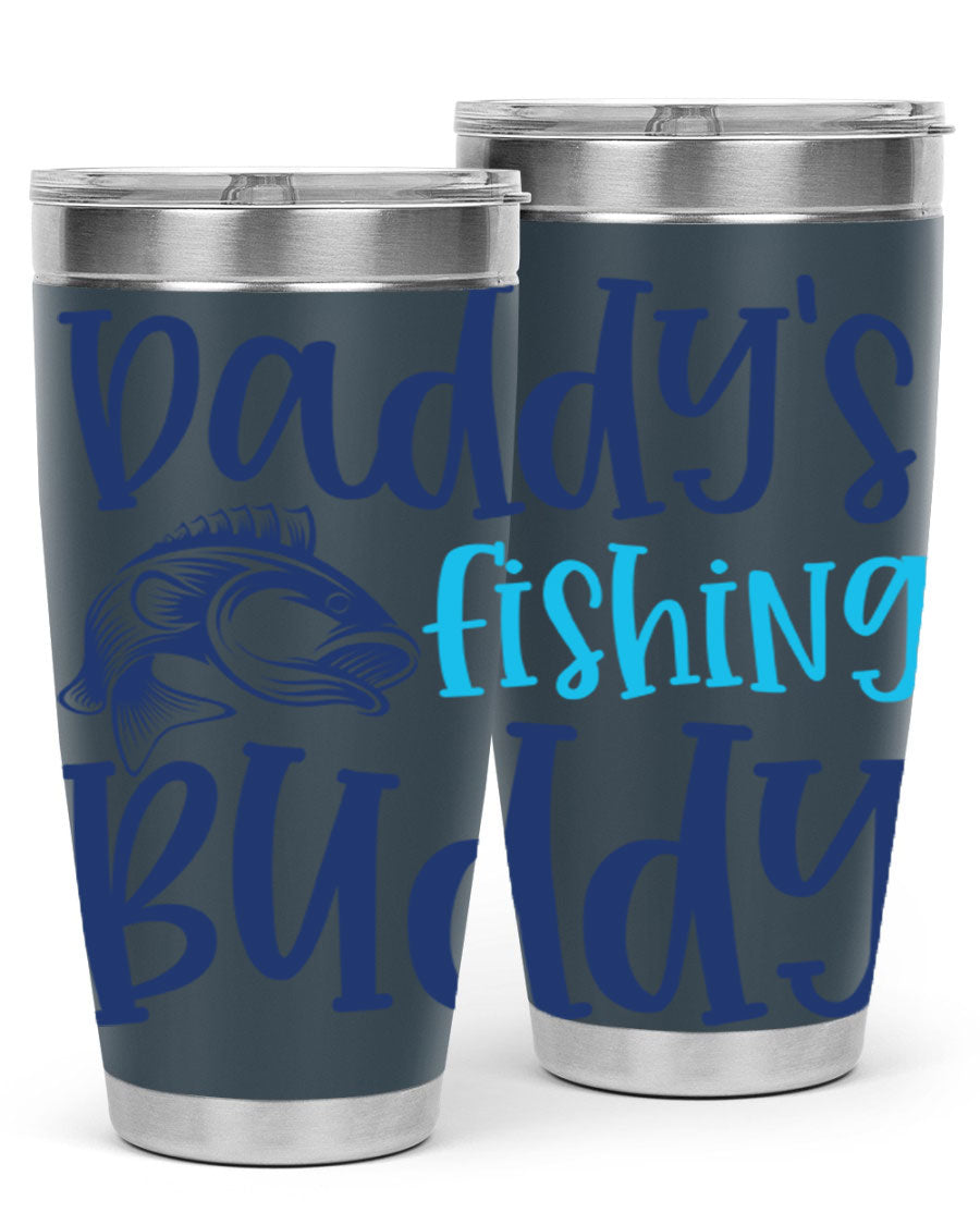 Daddy's Fishing Buddy 224# Tumbler in stainless steel with a drink-thru lid, designed for fishing enthusiasts.