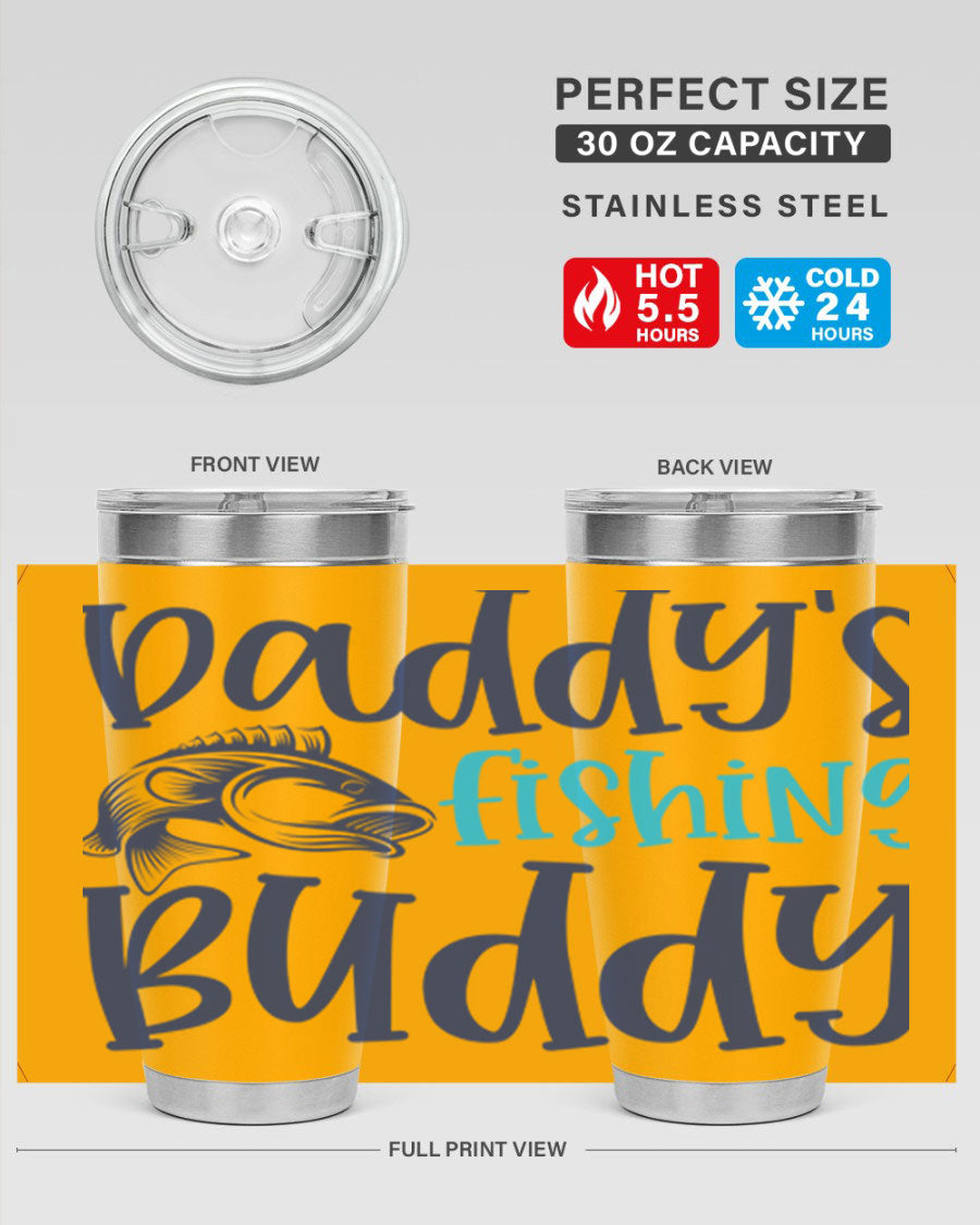 Daddy's Fishing Buddy 224# Tumbler in stainless steel with a drink-thru lid, designed for fishing enthusiasts.