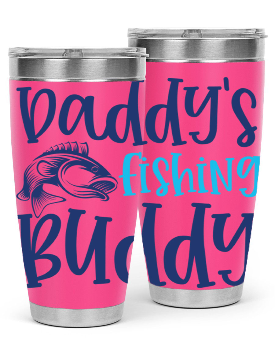 Daddy's Fishing Buddy 224# Tumbler in stainless steel with a drink-thru lid, designed for fishing enthusiasts.
