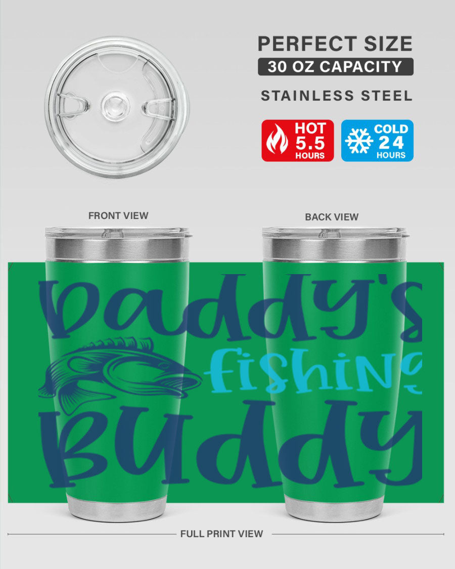 Daddy's Fishing Buddy 224# Tumbler in stainless steel with a drink-thru lid, designed for fishing enthusiasts.