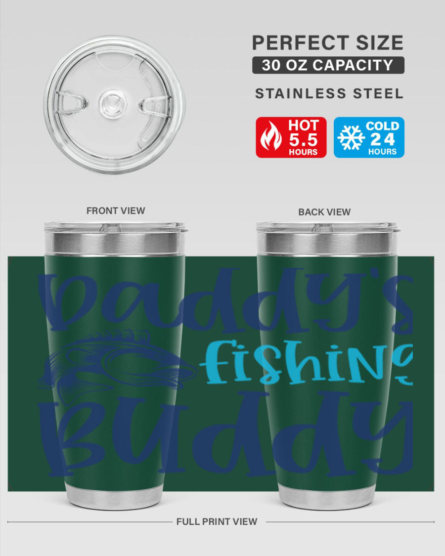 Daddy's Fishing Buddy 224# Tumbler in stainless steel with a drink-thru lid, designed for fishing enthusiasts.