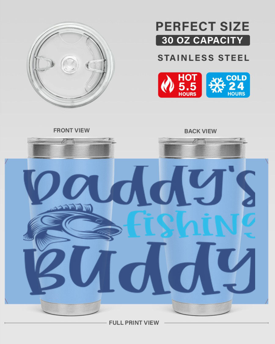 Daddy's Fishing Buddy 224# Tumbler in stainless steel with a drink-thru lid, designed for fishing enthusiasts.