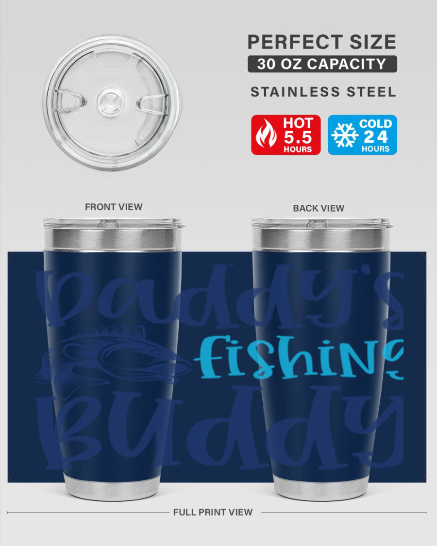 Daddy's Fishing Buddy 224# Tumbler in stainless steel with a drink-thru lid, designed for fishing enthusiasts.