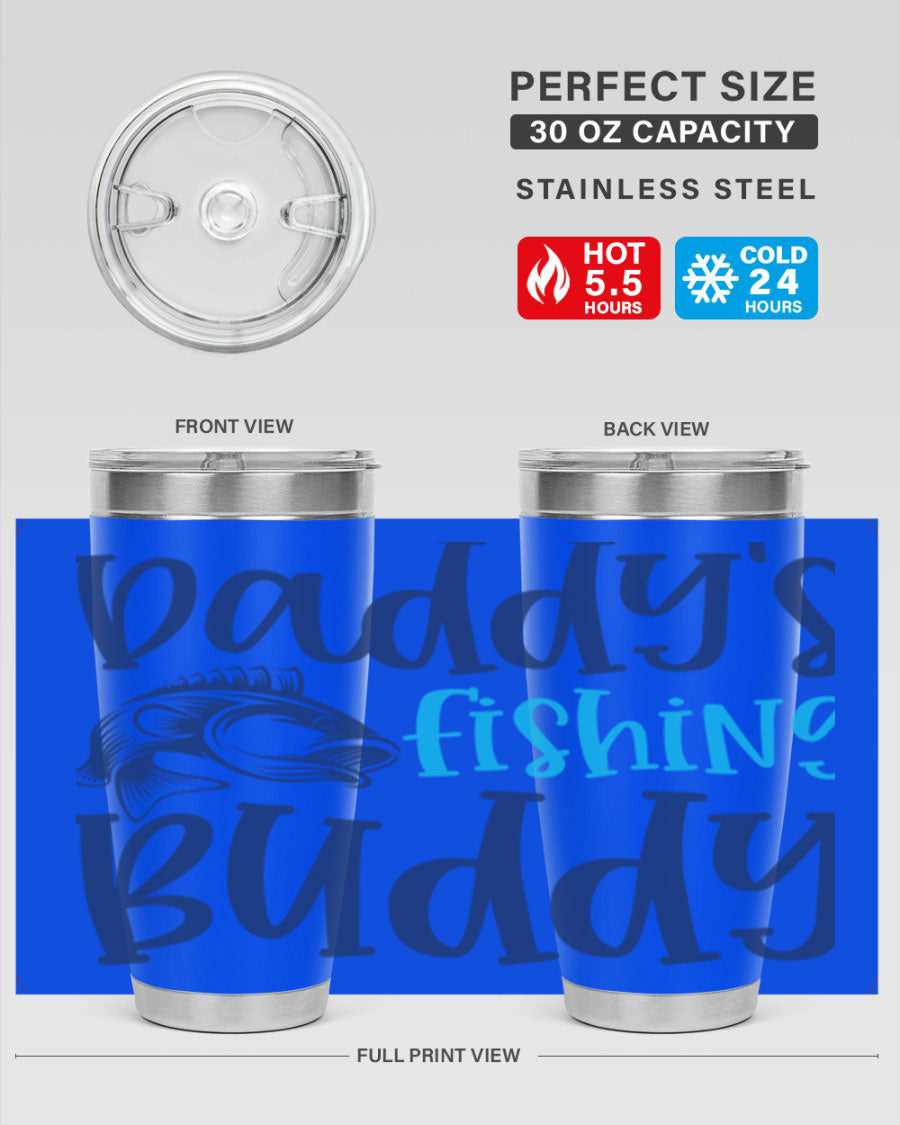 Daddy's Fishing Buddy 224# Tumbler in stainless steel with a drink-thru lid, designed for fishing enthusiasts.