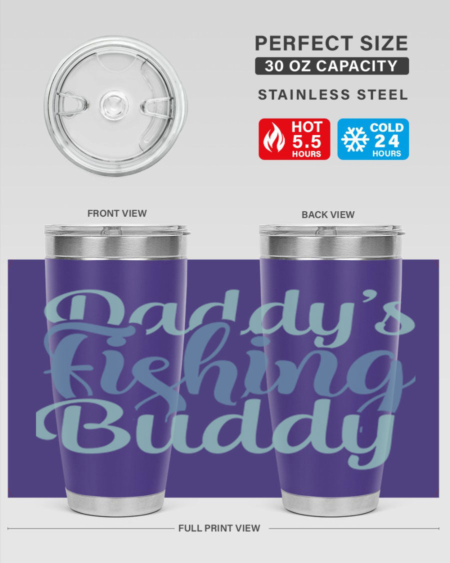 Daddy's Fishing Buddy 225# Tumbler in stainless steel with a drink-thru lid, designed for fishing enthusiasts.