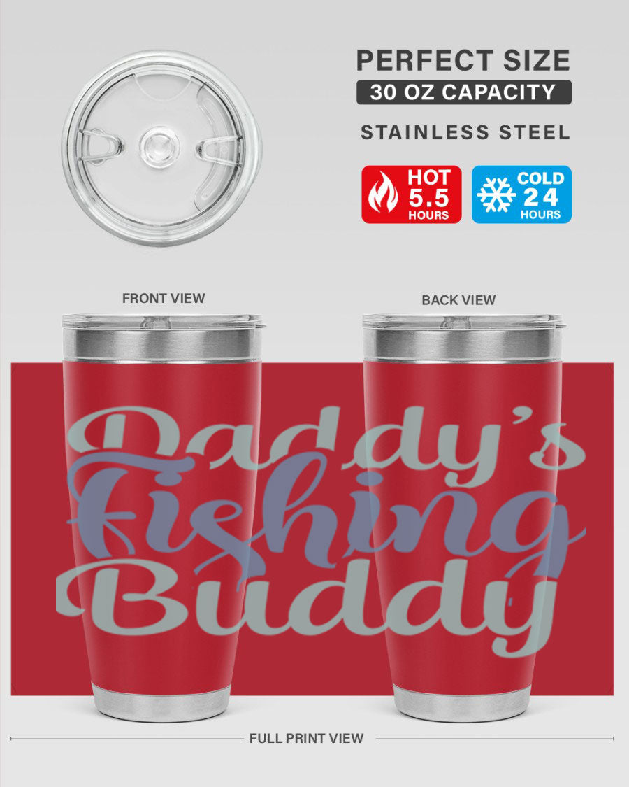 Daddy's Fishing Buddy 225# Tumbler in stainless steel with a drink-thru lid, designed for fishing enthusiasts.