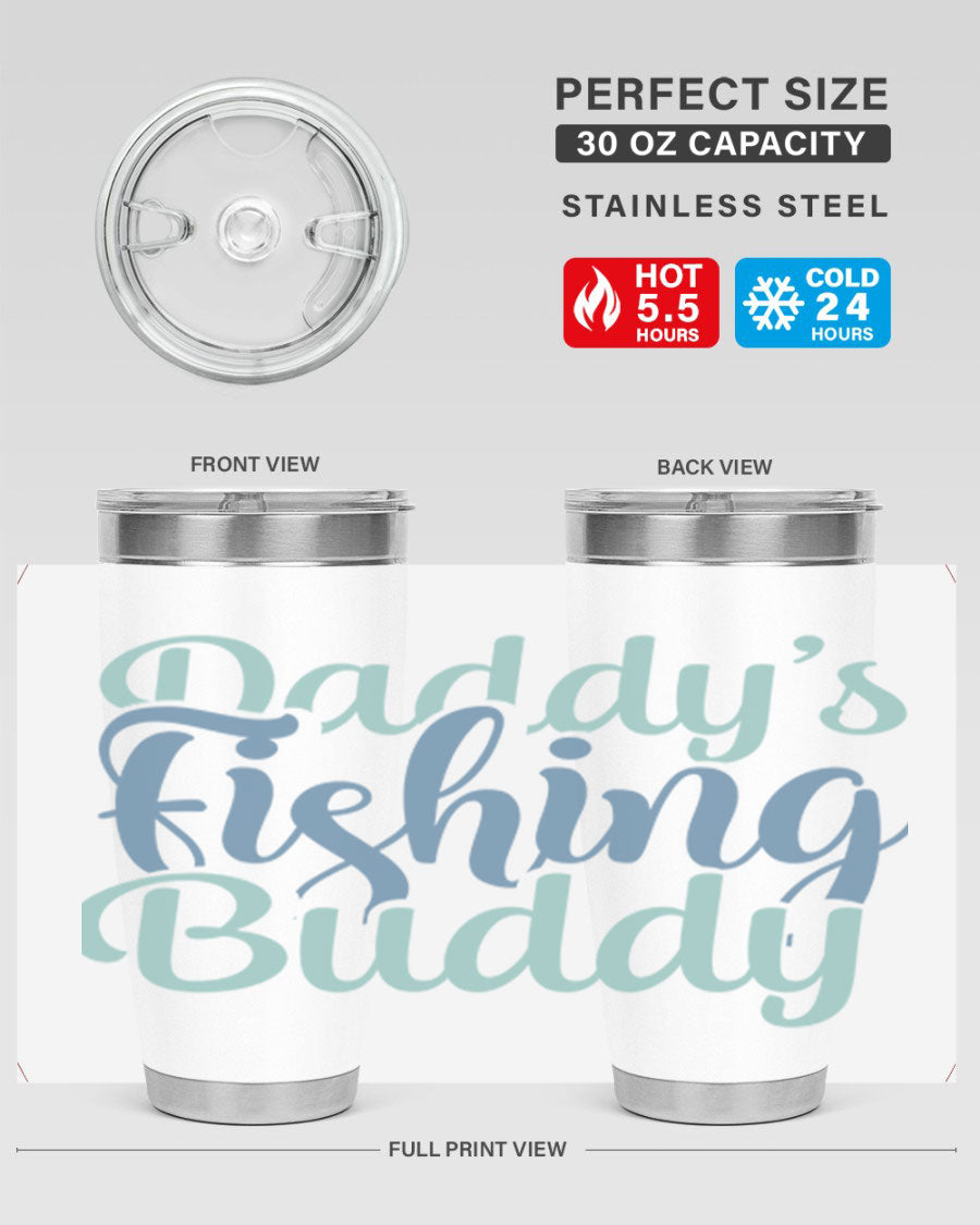 Daddy's Fishing Buddy 225# Tumbler in stainless steel with a drink-thru lid, designed for fishing enthusiasts.