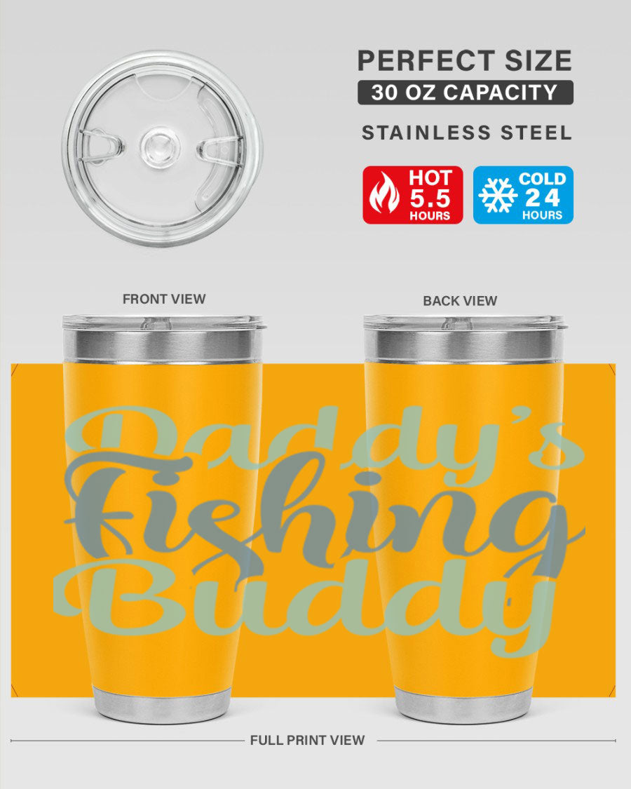 Daddy's Fishing Buddy 225# Tumbler in stainless steel with a drink-thru lid, designed for fishing enthusiasts.