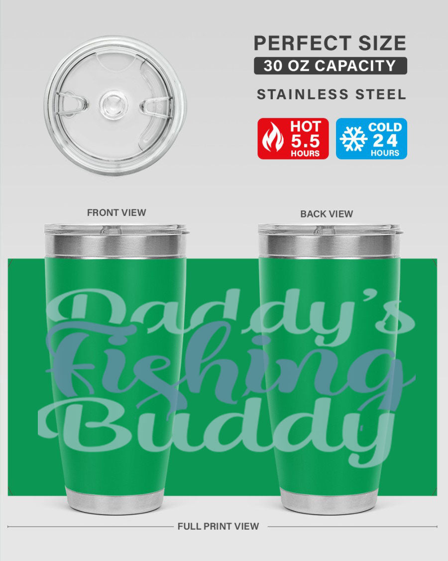 Daddy's Fishing Buddy 225# Tumbler in stainless steel with a drink-thru lid, designed for fishing enthusiasts.