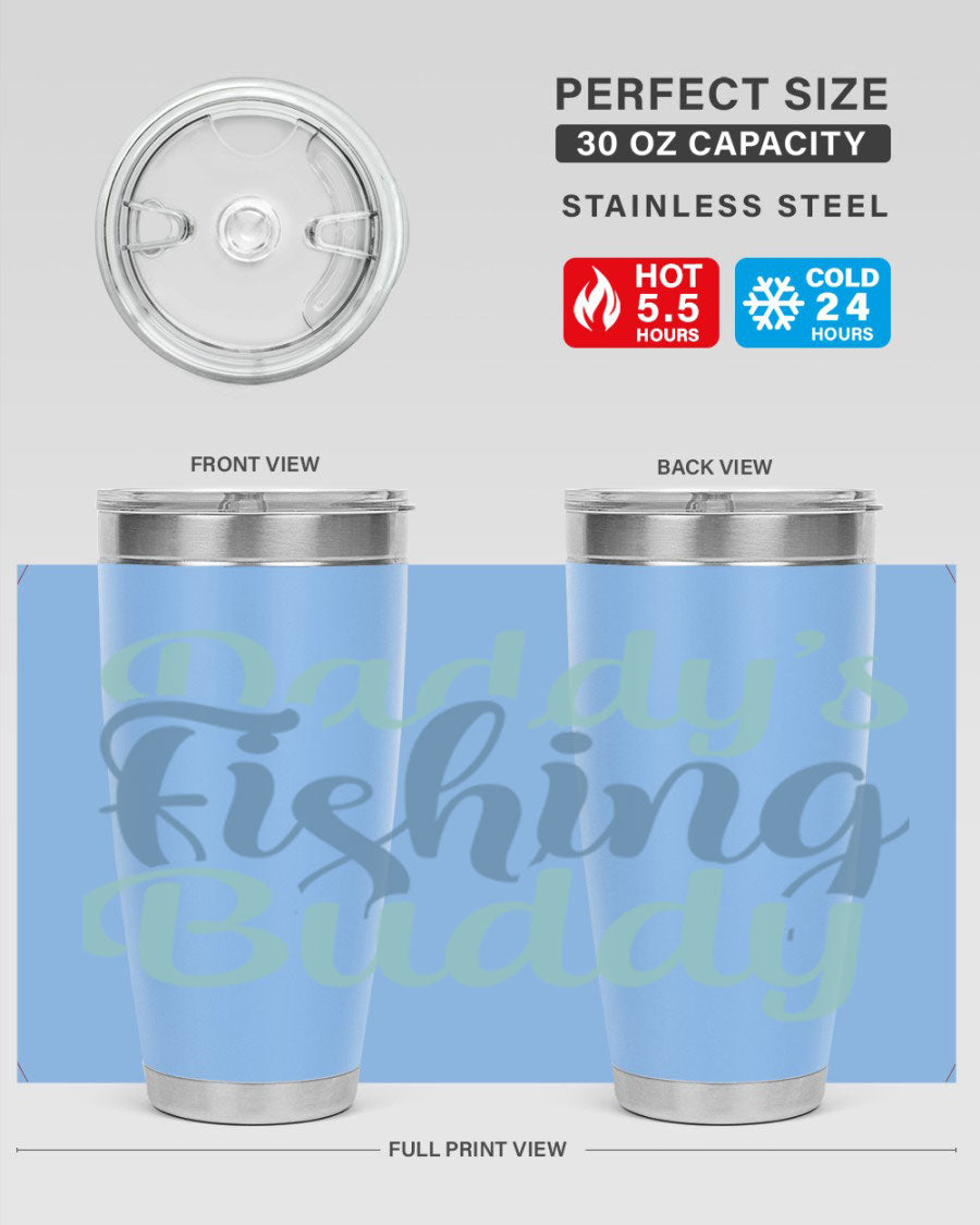 Daddy's Fishing Buddy 225# Tumbler in stainless steel with a drink-thru lid, designed for fishing enthusiasts.