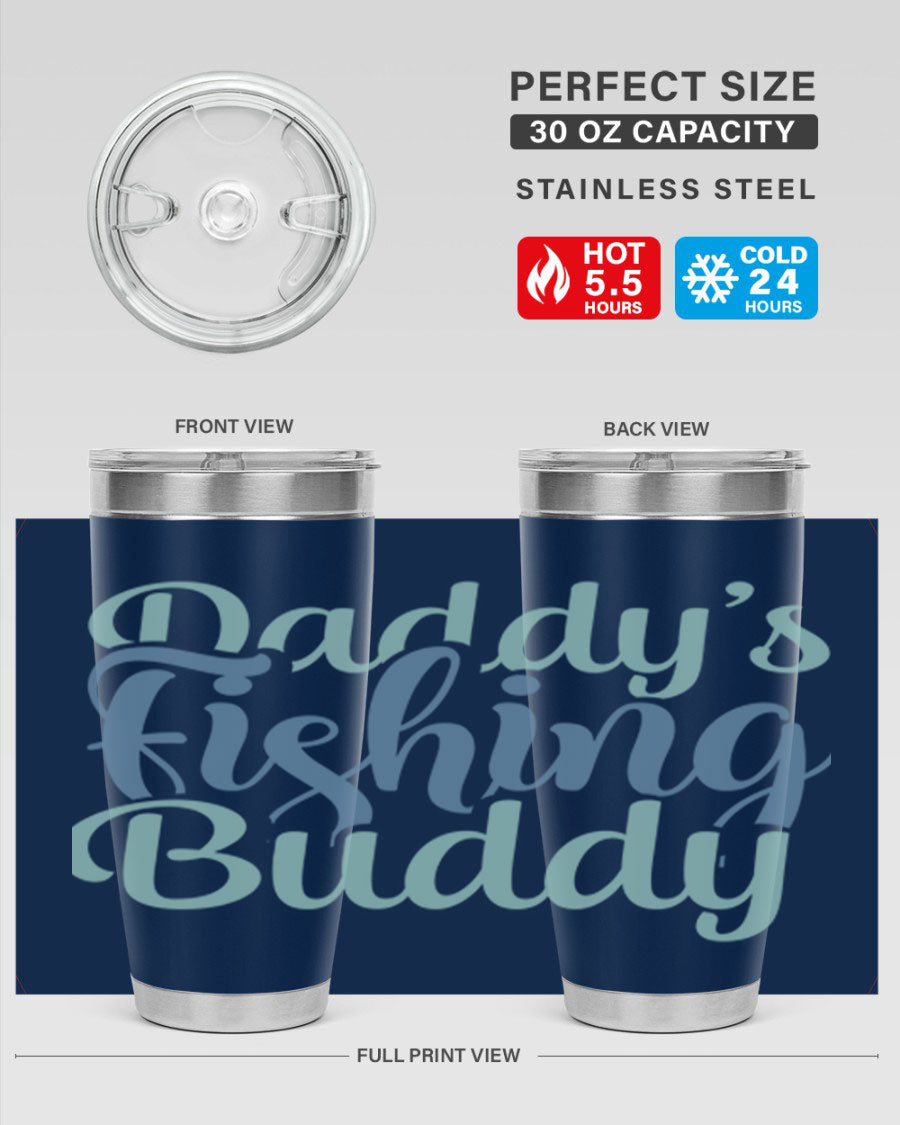 Daddy's Fishing Buddy 225# Tumbler in stainless steel with a drink-thru lid, designed for fishing enthusiasts.