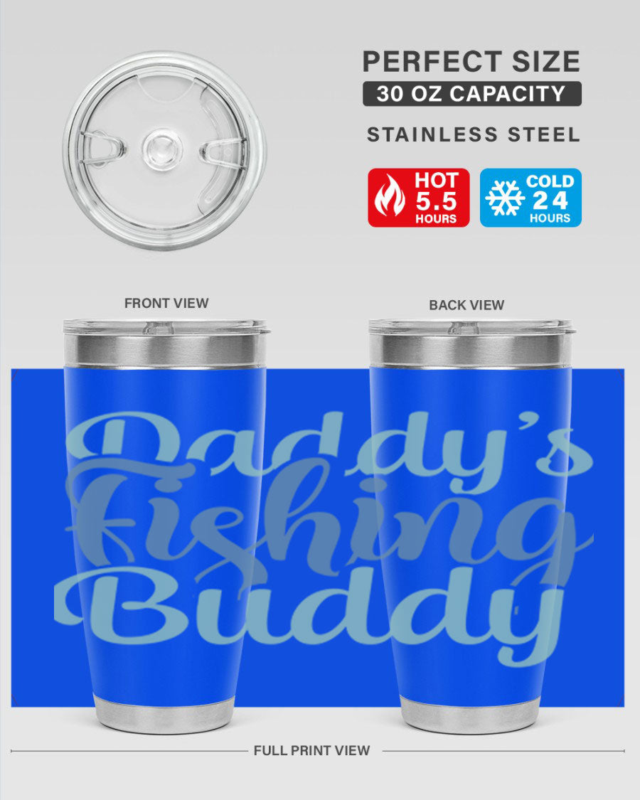 Daddy's Fishing Buddy 225# Tumbler in stainless steel with a drink-thru lid, designed for fishing enthusiasts.