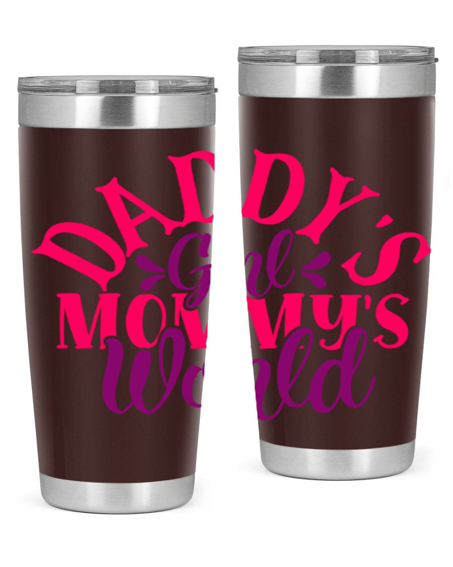 Daddys Girl Mommys World Style 268# 20oz stainless steel tumbler with a drink-thru lid, showcasing its vibrant design and double wall insulation.