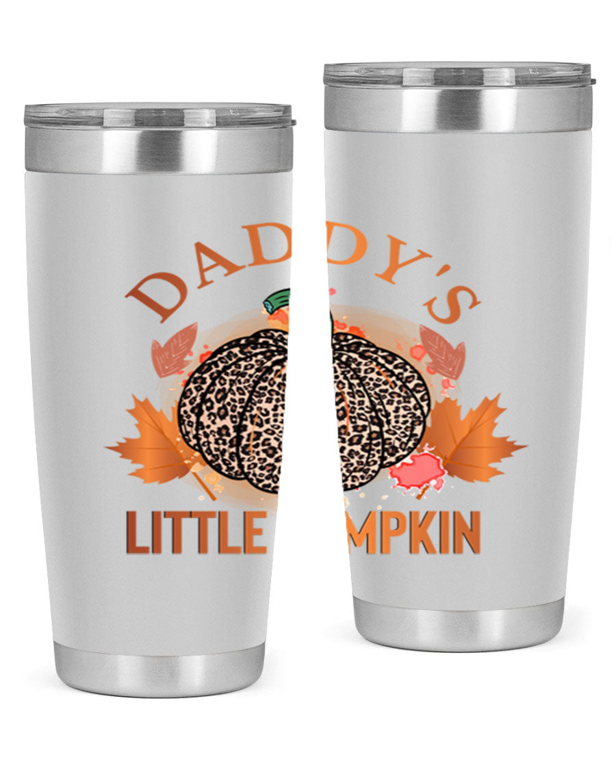 Daddys Little Pumpkin 67# 20oz tumbler featuring a festive fall design, made of stainless steel with a drink-thru lid.