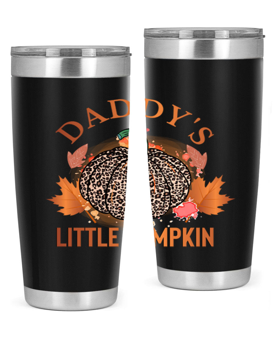 Daddys Little Pumpkin 67# 20oz tumbler featuring a festive fall design, made of stainless steel with a drink-thru lid.