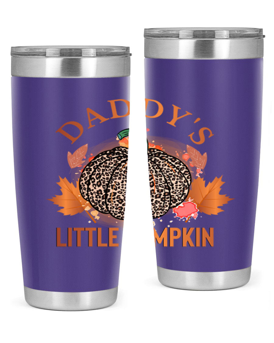 Daddys Little Pumpkin 67# 20oz tumbler featuring a festive fall design, made of stainless steel with a drink-thru lid.