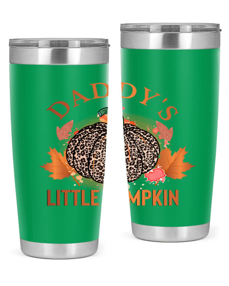 Daddys Little Pumpkin 67# 20oz tumbler featuring a festive fall design, made of stainless steel with a drink-thru lid.