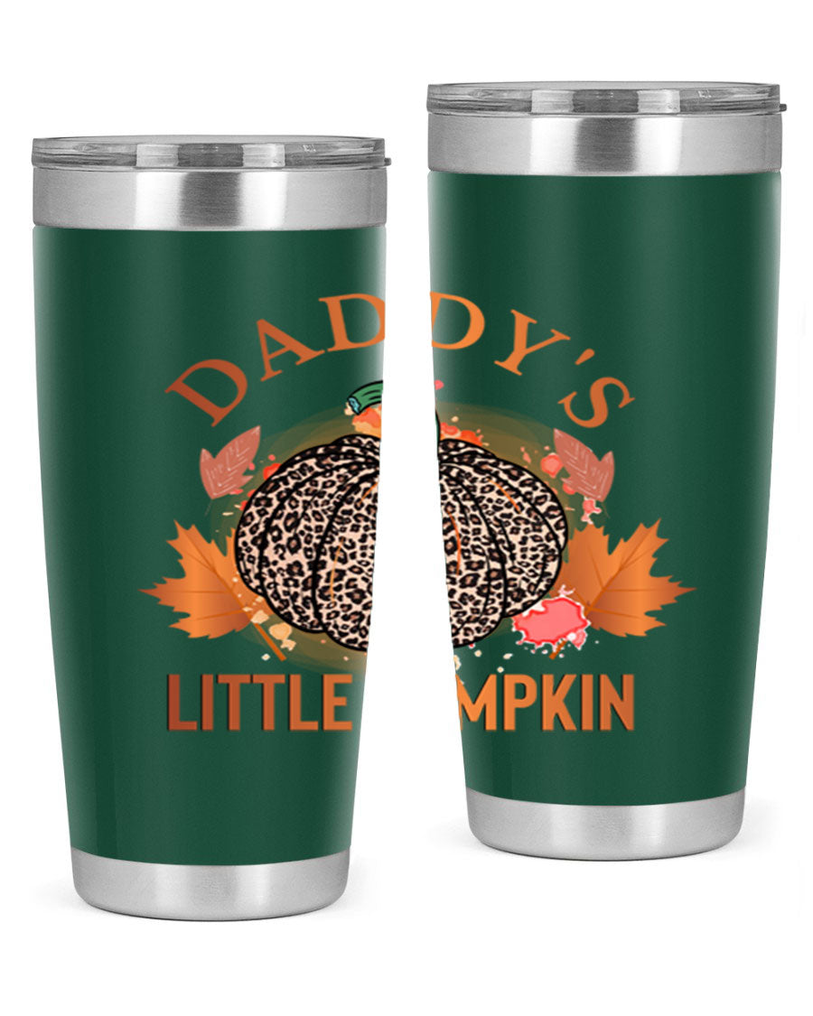 Daddys Little Pumpkin 67# 20oz tumbler featuring a festive fall design, made of stainless steel with a drink-thru lid.